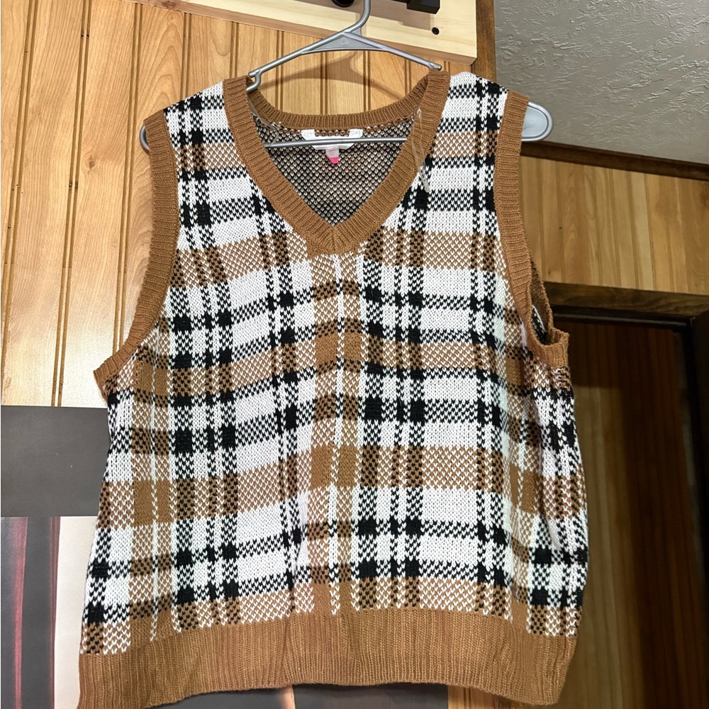 No Boundaries Checkered Knit Vest in Brown and Black